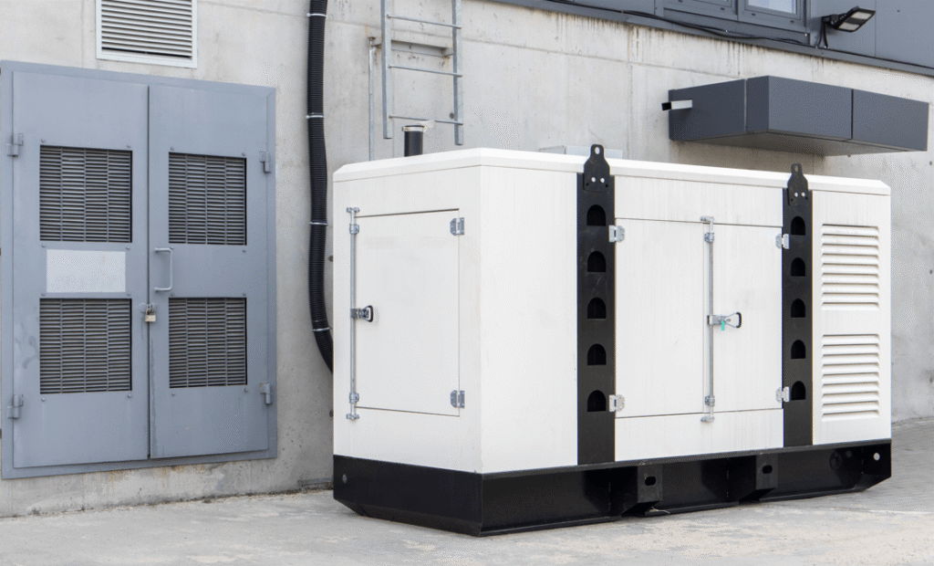 Industrial diesel generator set outside a facility